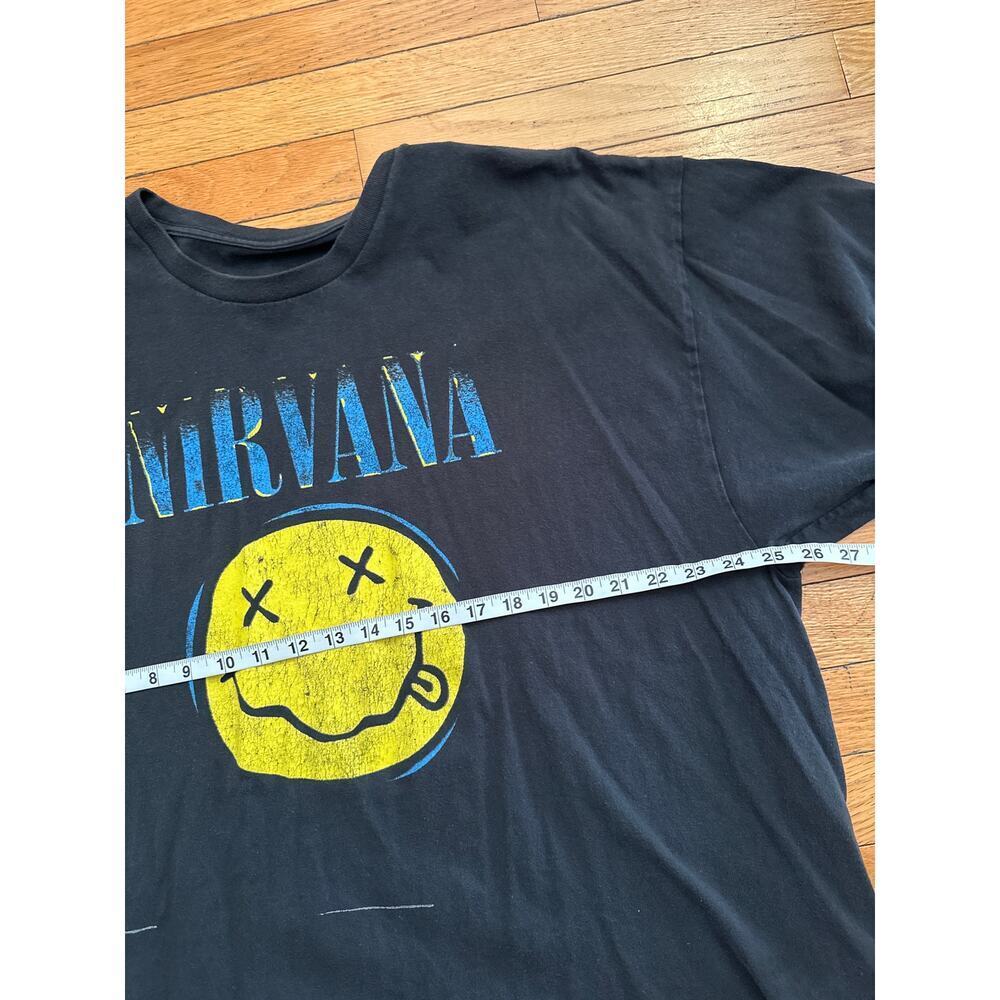 Vintage Nirvana Smiley Face T-Shirt Black Grunge Band Tee Distressed Graphic 2x - Picture 4 of 6